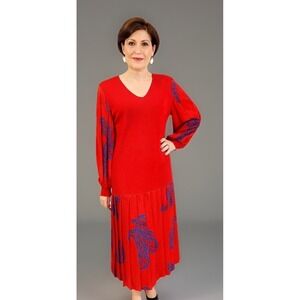 Jaymee Papéll Dress Quiet Luxury Tight Knit Top Sz14 Red Paisley Vintage
